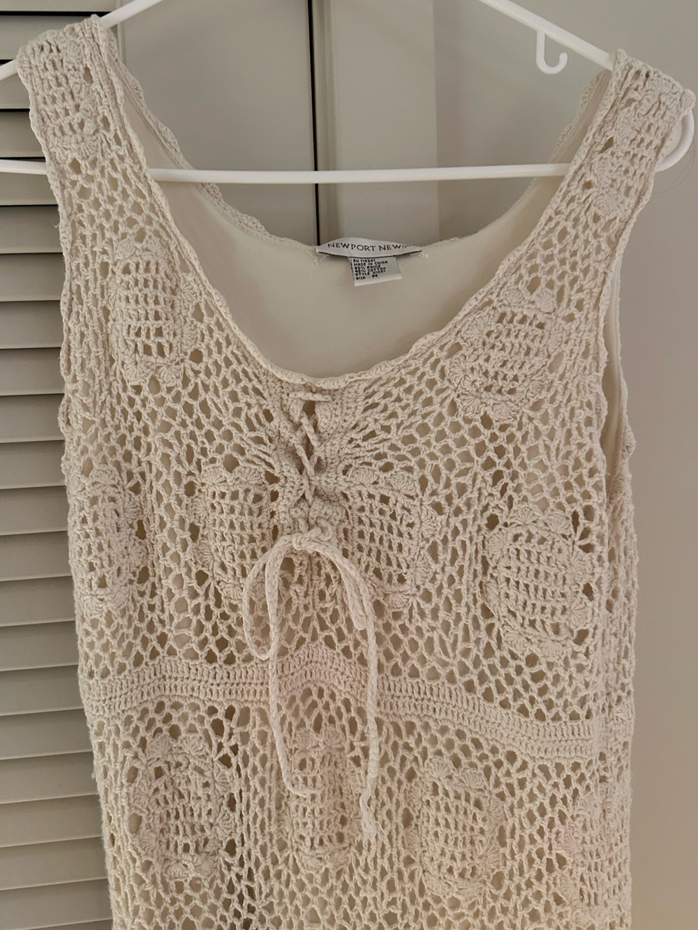 Vintage Newport News Cream Crochet Knit Maxi Dress Boho Y2K M - Picture 2 of 5